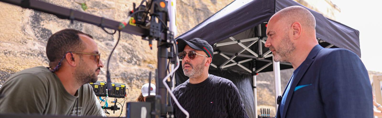 Malta Film Commissioner Minister Owen Bonnici meeting crew on set.